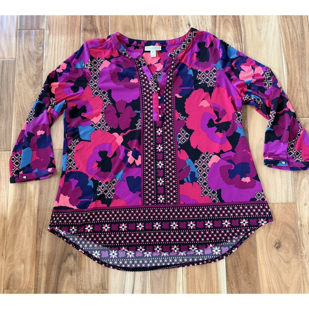 Dana Buchman Floral Print Button Accent Blouse XL